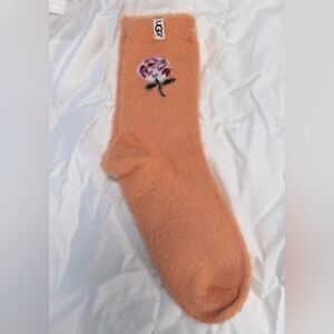 UGG Peach Fuzzy Socks with Floral Design